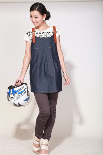 育靈龍時(shí)尚銀纖維吊帶牛仔藍(lán)