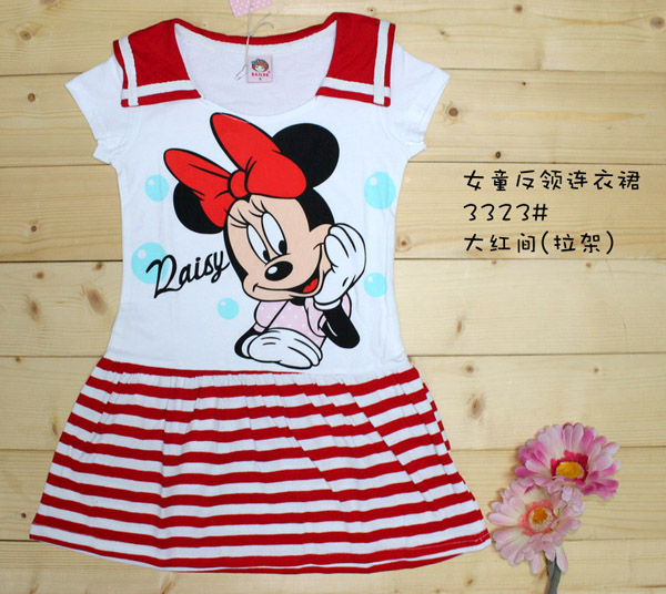 彩虹樹(shù)大紅間女童反領(lǐng)連衣裙