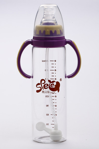 施貝樂紫色標口弧形帶柄玻璃奶瓶240ml