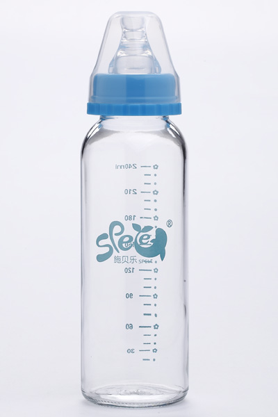 施貝樂直身玻璃奶瓶藍色240mlLBZ08