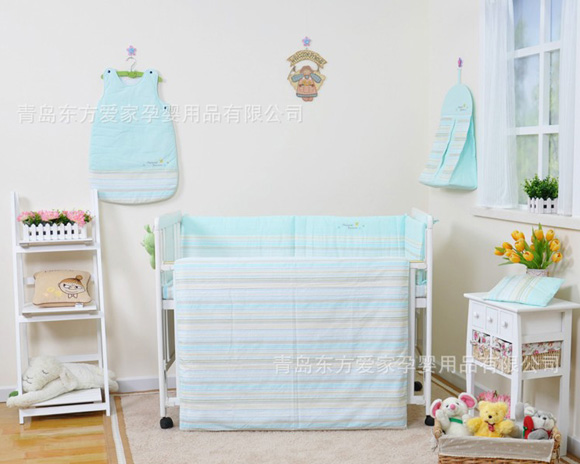 哈尼寶貝兒童家紡五件套青色