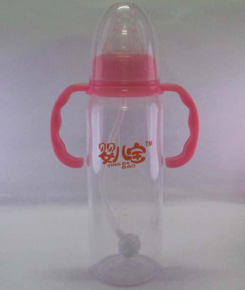 嬰兒寶240ml標(biāo)口徑直身自動手柄奶瓶粉色