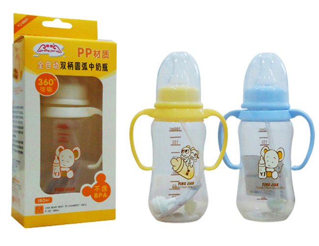 嬰健PP180ml全自動(dòng)雙柄中圓弧中奶瓶