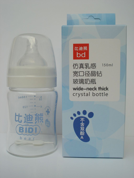 比迪熊寬口徑晶鉆玻璃奶瓶150ml