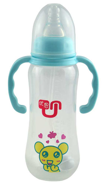 優(yōu)恩藍色標口帶手柄PP奶瓶240ml