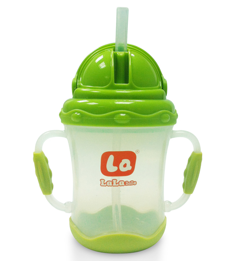 樂樂寶貝帶炳吸管學(xué)飲杯青色