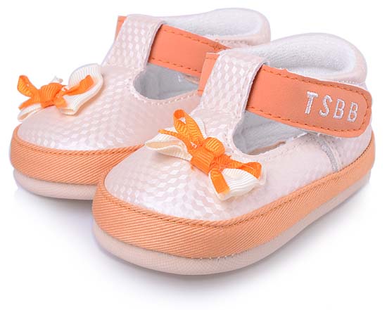 天使之嬰格子PU幼兒學(xué)步鞋橙色