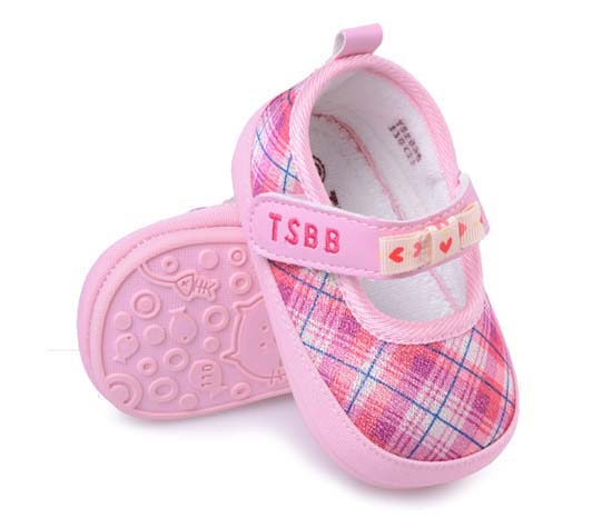 天使之嬰格子布幼兒學步鞋粉紅