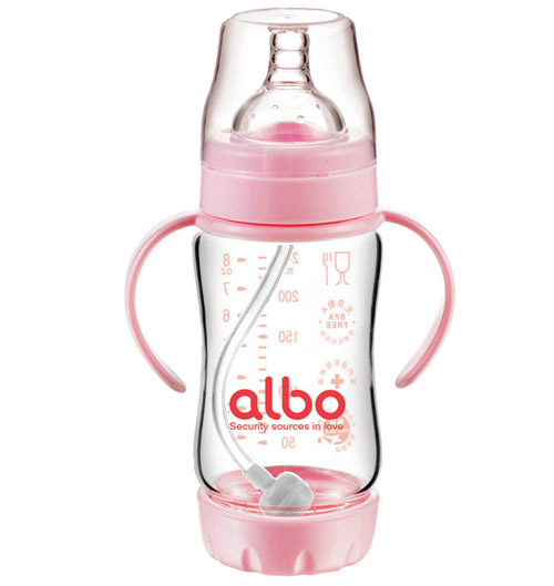 愛(ài)樂(lè)寶防吐自動(dòng)玻璃奶瓶240ml粉色