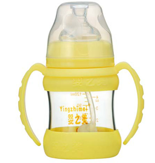 嬰之美寬口雙耳自動高硼硅玻璃奶瓶120ML黃色