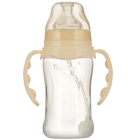 嬰之美寬口雙耳自動弧形PP嬰兒奶瓶240ML乳白色