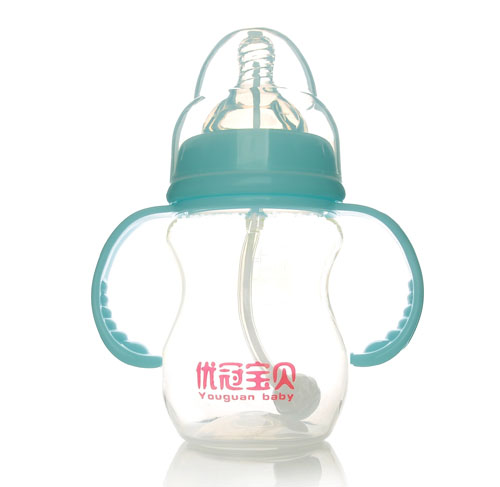 優(yōu)冠寶貝寬口帶柄自動PP奶瓶210ml藍色