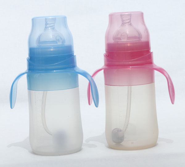 新兒寶寬口230ml雙耳自動圓腰硅膠奶瓶