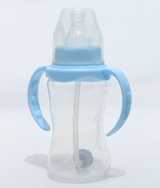 新兒寶天藍色標口150ml雙耳自動菱腰形PP奶瓶