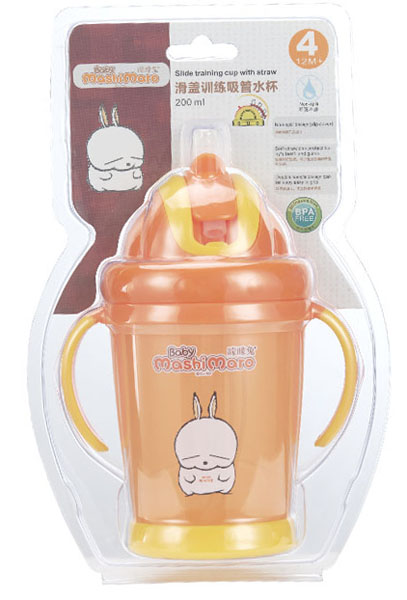 矇矇兔橙色滑蓋訓(xùn)練吸管杯