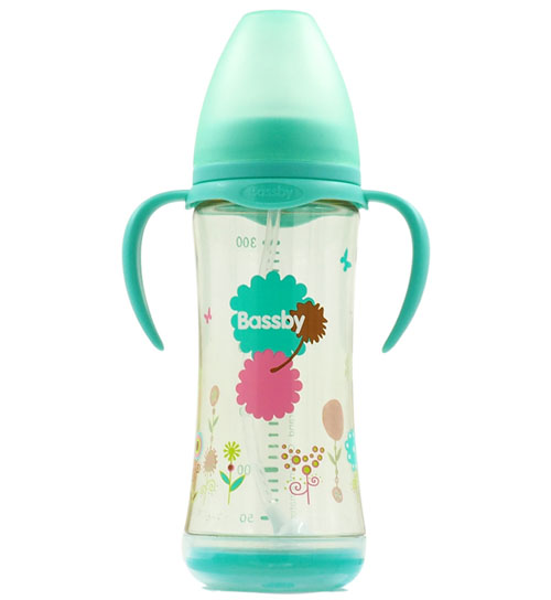 貝斯比寬口弧形PPSU感溫自動奶瓶300ml綠色