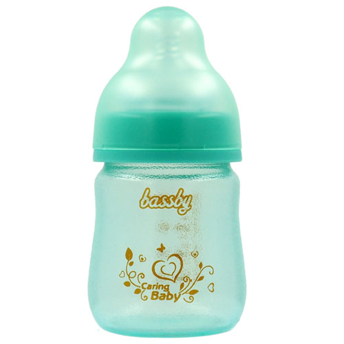 貝斯比寬口異形晶鉆玻璃硅膠防曝奶瓶120ml綠色