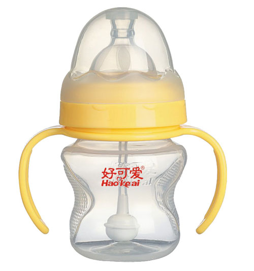 好可愛寬口自動吸管手柄弧形奶瓶120ml