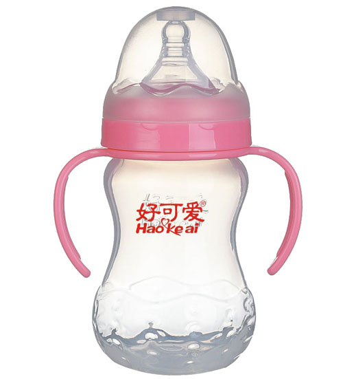 好可愛(ài)寬口自動(dòng)吸管弧形奶瓶260ml