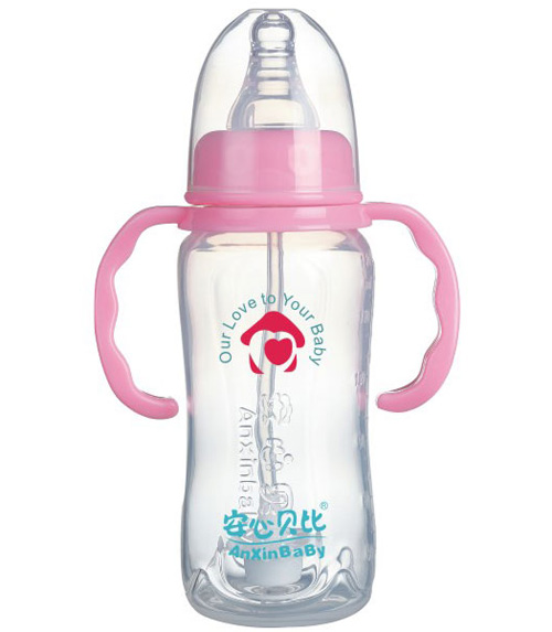 安心貝比雙柄標(biāo)口自動(dòng)吸管弧形奶瓶180ml