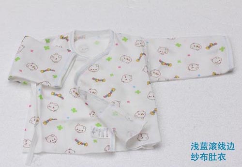 KUNKUN嬰兒紗布肚衣淺藍(lán)滾線邊