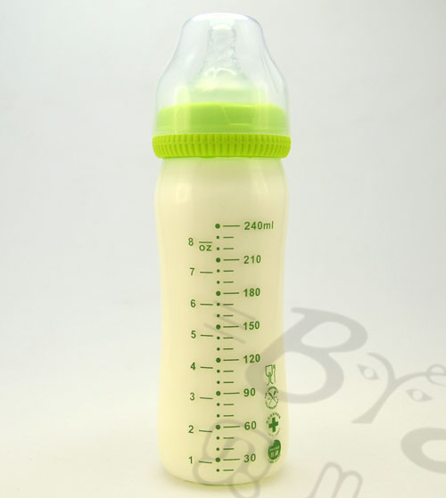 貝兒高寬口徑玻璃奶瓶240ml裝有奶粉反面