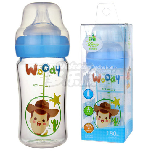 迪士尼寶寶寬口徑晶鉆玻璃奶瓶180ml