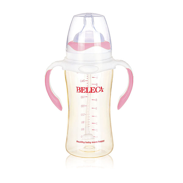 貝樂(lè)嘉粉色雙柄嬰兒硅膠奶瓶270ml