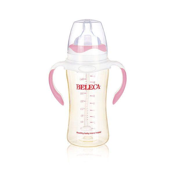 貝樂嘉粉色標(biāo)口嬰兒雙柄PP奶瓶