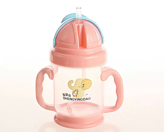 圣嬰島兒童雙柄吸管防漏飲水杯粉紅色