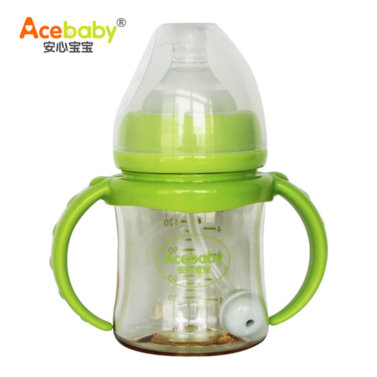 安心寶寶150ml-PPSU雙耳自動寬口奶瓶綠色手柄