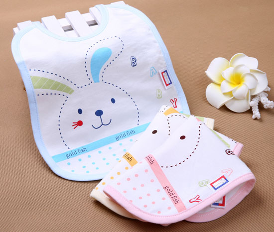 金色小魚(yú)單面竹纖維快樂(lè)小兔口水圍