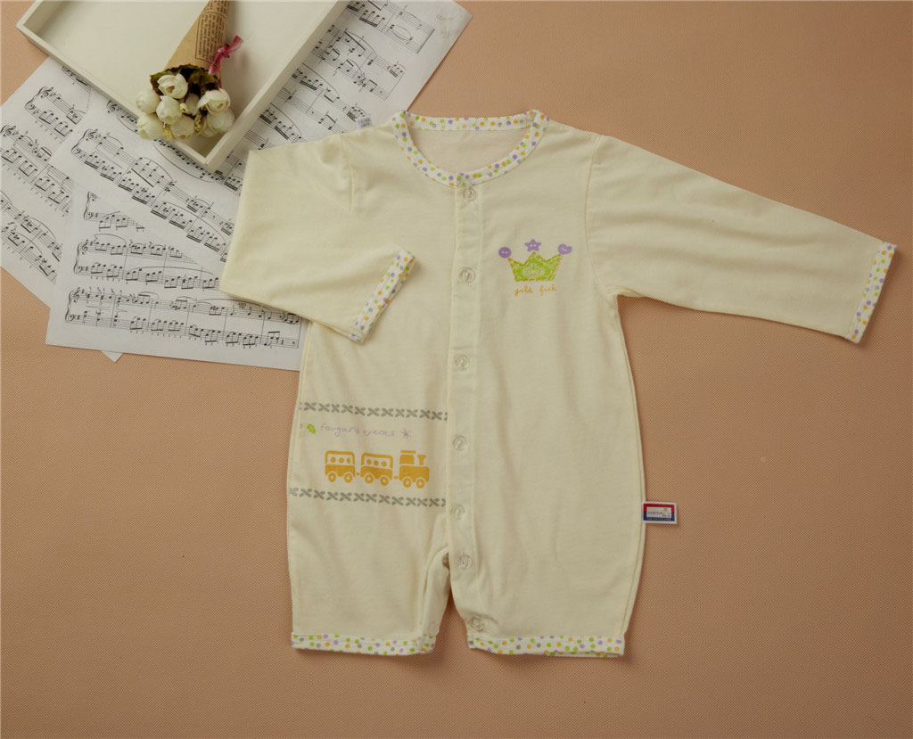 金色小魚(yú)精棉素色單面無(wú)骨縫制快樂(lè)之旅哈衣