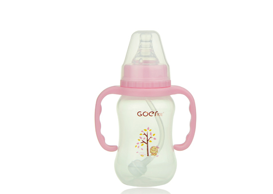 果兒180ML標(biāo)口PP弧型自動吸奶瓶粉色
