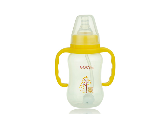 果兒180ML標口PP弧型自動吸奶瓶黃色
