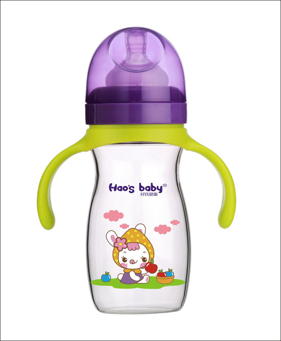 好氏嬰童小兔印花紫色雙柄奶瓶