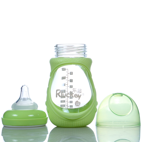 樂起防摔玻璃奶瓶240ml綠色