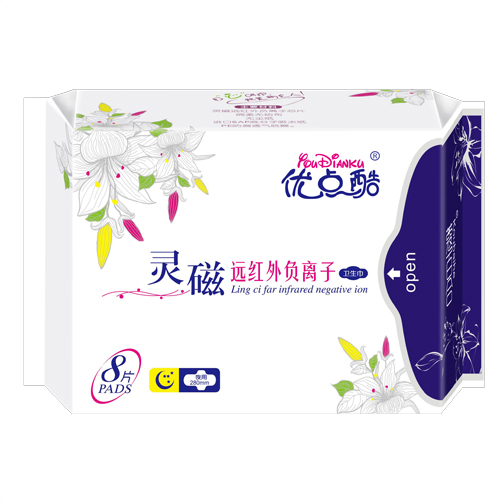 優(yōu)點(diǎn)酷靈磁遠(yuǎn)紅外負(fù)離子衛(wèi)生巾(夜用)