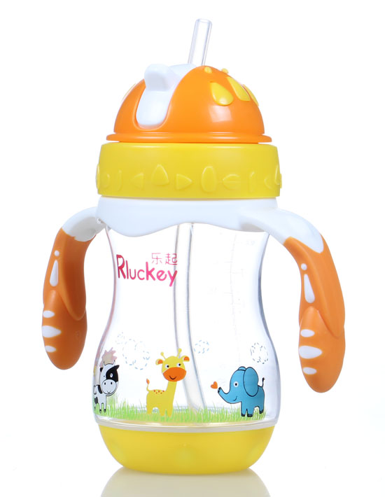 樂(lè)起PP歪嘴帶吸管水壺240ml橙色