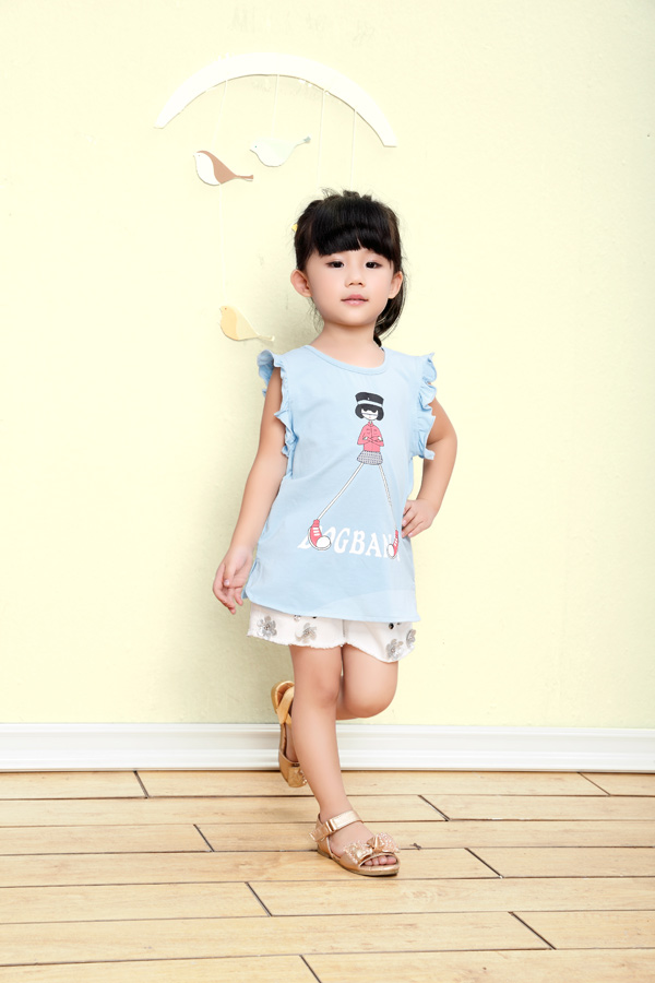 小狗巴納女寶寶藍(lán)色T恤