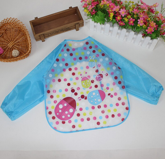 嬰兒EVA免洗吃飯衣圍兜圍嘴長袖藍瓢蟲