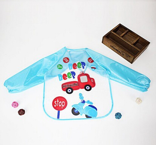 嬰兒EVA免洗吃飯衣圍兜圍嘴長(zhǎng)袖藍(lán)汽車(chē)