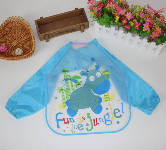 嬰兒EVA免洗吃飯衣圍兜圍嘴長袖天藍(lán)
