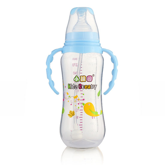 小孩國標(biāo)口自動弧形PP安全奶瓶300 ML藍(lán)色