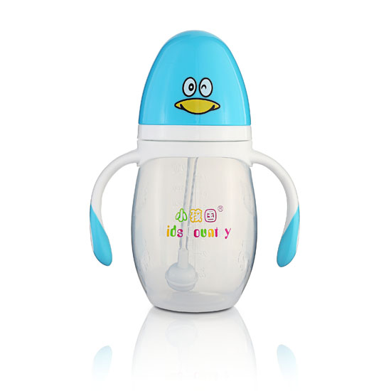 小孩國寬口自動企鵝PP奶瓶210ML 藍(lán)色