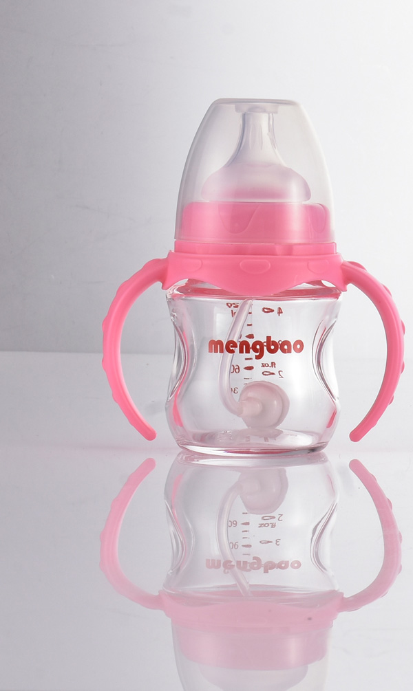盟寶有吸管玻璃奶瓶