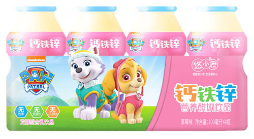 汪汪隊(duì)鈣鐵鋅營養(yǎng)酸奶飲品草莓味塑包