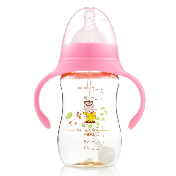 媽咪王子PPSU寬口自動吸240ml弧形奶瓶 粉色