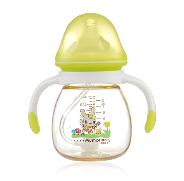 媽咪王子PPSU寬口自動吸240ml蘑菇奶瓶 透明綠
