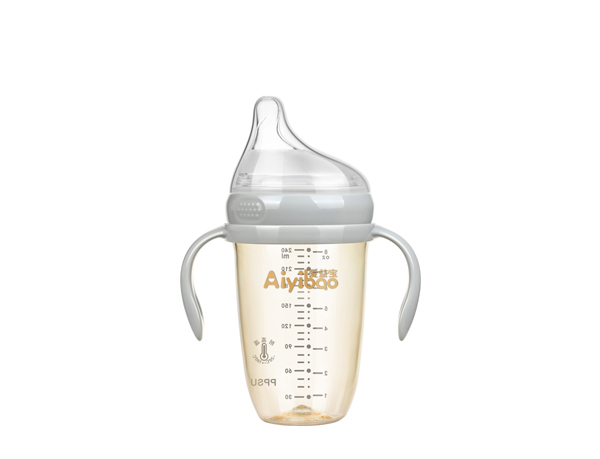 愛益寶240ML帶柄智能防脹氣偏心PPSU奶瓶-灰色
